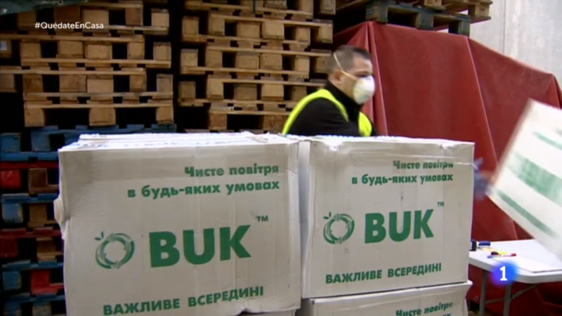 Ukrainische Schutzmasken BUK im spanischen Fernsehen