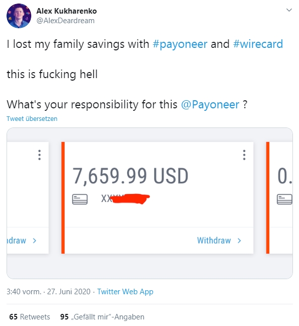 "I lost my family savings with #payoneer and #wirecard"